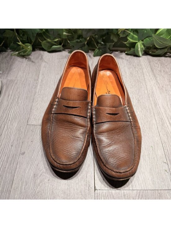 Santoni Men’s Carlo Soft Burnished Leather Brown Penny Loafer Size 9 EE main image 7